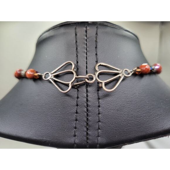 Fused Glass Art Pendant Necklace Goldstone Beaded Boho Statement 19 In - Picture 12 of 13